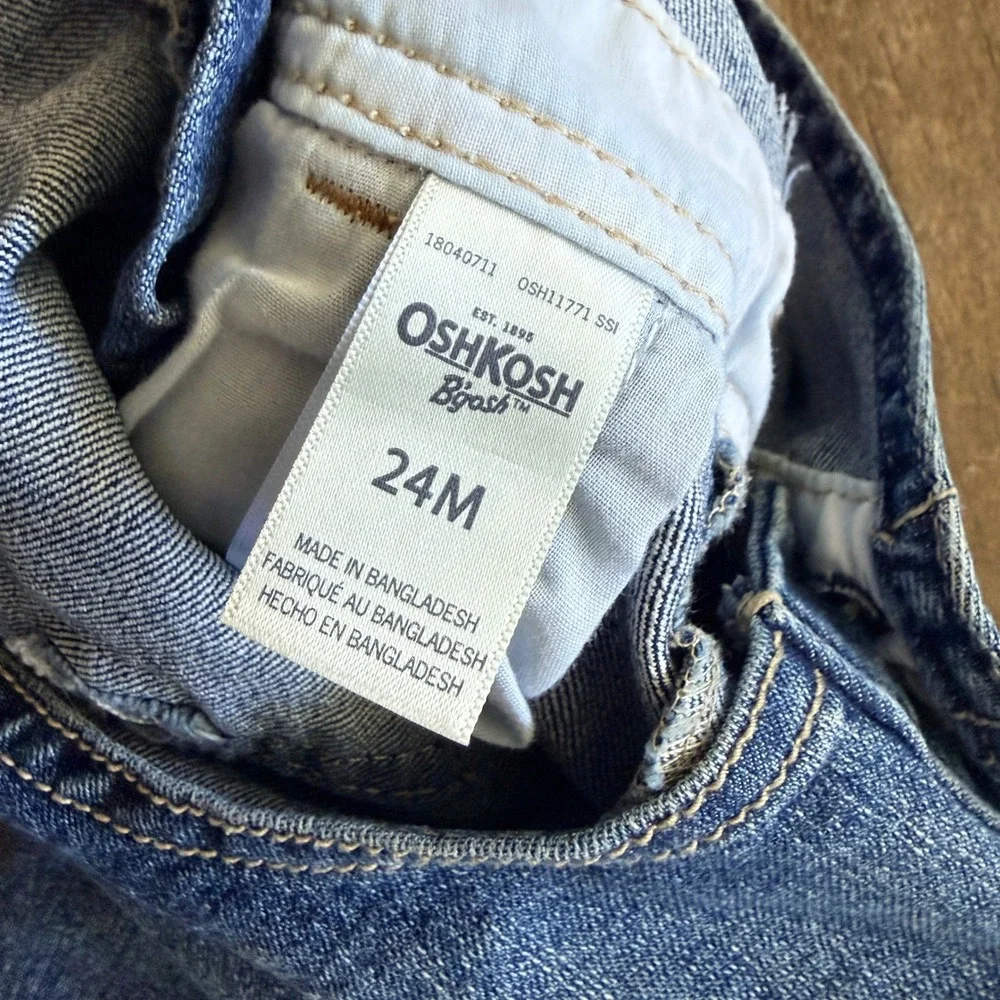 OshKosh B'Gosh Toddler Embroidered Logo Vestbak Denim Overalls, Blue, 24M